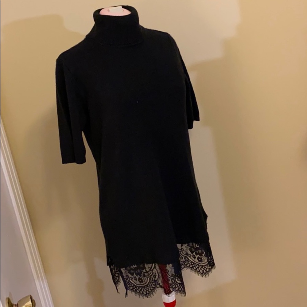 SOLD Black Lace trimmed tunic sweater
